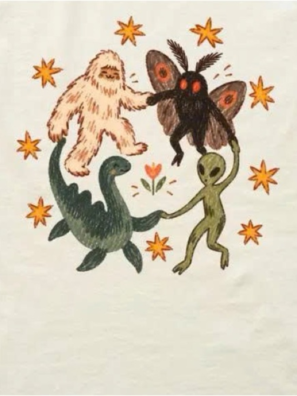 Unbranded Cream Graphic Tee with Retro Monsters and Stars - Picture 2 of 3